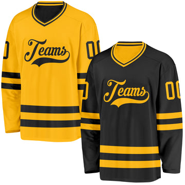 Custom Black-Gold Reversible Double Side Hockey Jersey