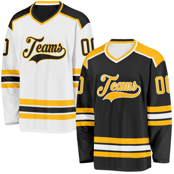 Custom Black Gold-White Reversible Double Side Hockey Jersey