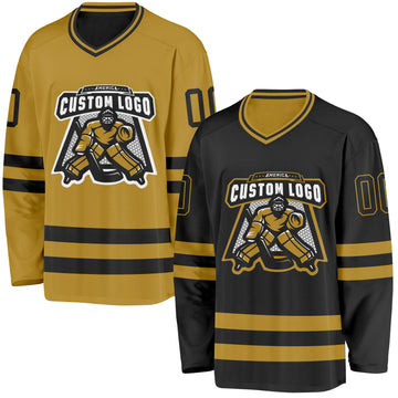 Custom Black-Old Gold Reversible Double Side Hockey Jersey