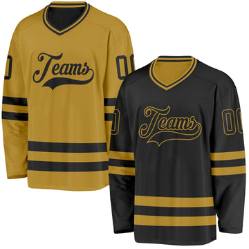 Custom Black-Old Gold Reversible Double Side Hockey Jersey
