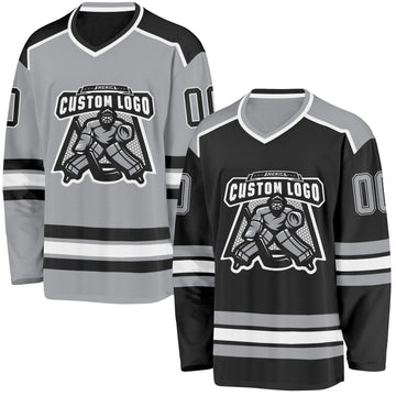 Custom Black Gray-White Reversible Double Side Hockey Jersey