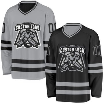 Custom Black-Gray Reversible Double Side Hockey Jersey