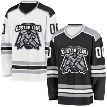 Custom Black White-Gray Reversible Double Side Hockey Jersey