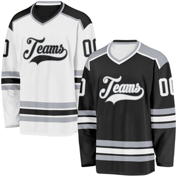 Custom Black White-Gray Reversible Double Side Hockey Jersey