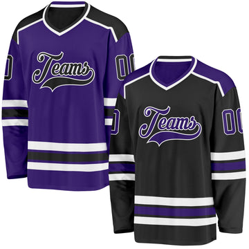 Custom Black Purple-White Reversible Double Side Hockey Jersey