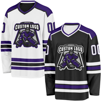 Custom Black White-Purple Reversible Double Side Hockey Jersey