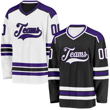 Custom Black White-Purple Reversible Double Side Hockey Jersey