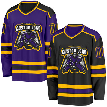 Custom Black Purple-Gold Reversible Double Side Hockey Jersey