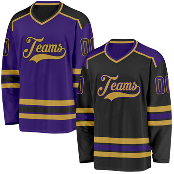 Custom Black Purple-Old Gold Reversible Double Side Hockey Jersey