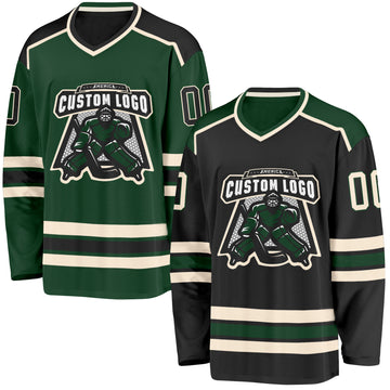 Custom Black Cream-Green Reversible Double Side Hockey Jersey