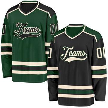 Custom Black Cream-Green Reversible Double Side Hockey Jersey