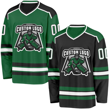 Custom Black White-Kelly Green Reversible Double Side Hockey Jersey