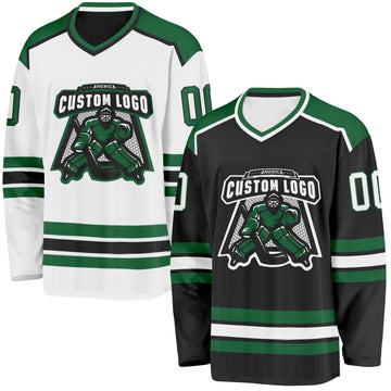 Custom Black White-Kelly Green Reversible Double Side Hockey Jersey