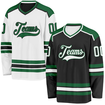 Custom Black White-Kelly Green Reversible Double Side Hockey Jersey
