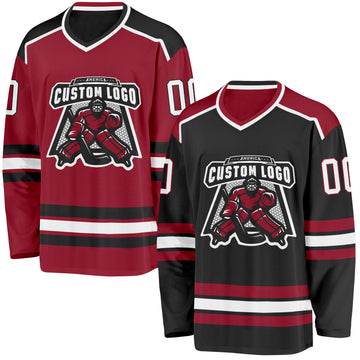 Custom Black White-Maroon Reversible Double Side Hockey Jersey