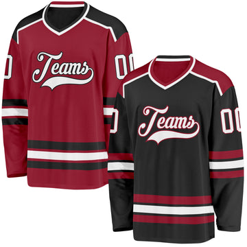 Custom Black White-Maroon Reversible Double Side Hockey Jersey