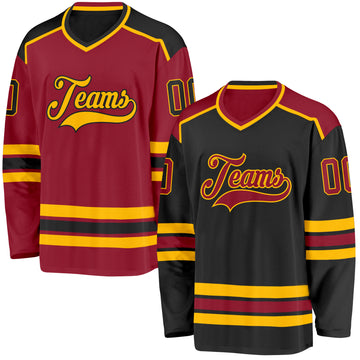 Custom Black Maroon-Gold Reversible Double Side Hockey Jersey