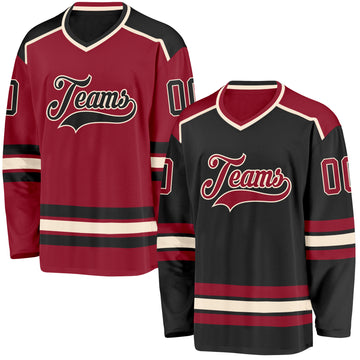 Custom Black Maroon-Cream Reversible Double Side Hockey Jersey