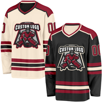 Custom Black Maroon-Cream Reversible Double Side Hockey Jersey