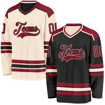Custom Black Maroon-Cream Reversible Double Side Hockey Jersey