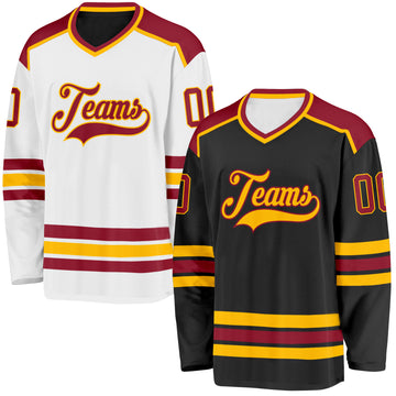 Custom Black Maroon-Gold Reversible Double Side Hockey Jersey