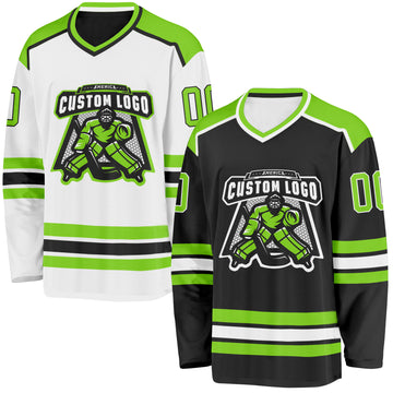 Custom Black Neon Green-White Reversible Double Side Hockey Jersey