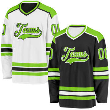 Custom Black Neon Green-White Reversible Double Side Hockey Jersey