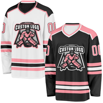 Custom Black Medium Pink-White Reversible Double Side Hockey Jersey