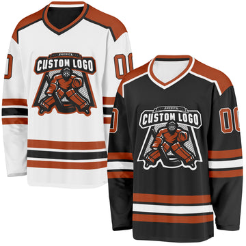 Custom Black Texas Orange-White Reversible Double Side Hockey Jersey
