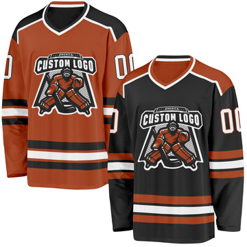 Custom Black White-Texas Orange Reversible Double Side Hockey Jersey