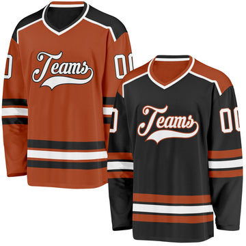Custom Black White-Texas Orange Reversible Double Side Hockey Jersey