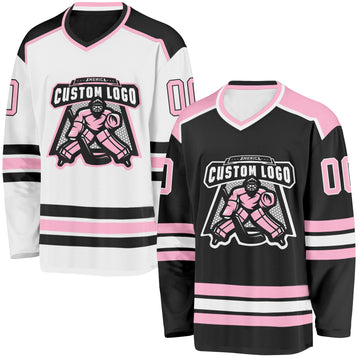 Custom Black Light Pink-White Reversible Double Side Hockey Jersey