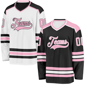Custom Black Light Pink-White Reversible Double Side Hockey Jersey