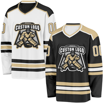 Custom Black Vegas Gold-White Reversible Double Side Hockey Jersey