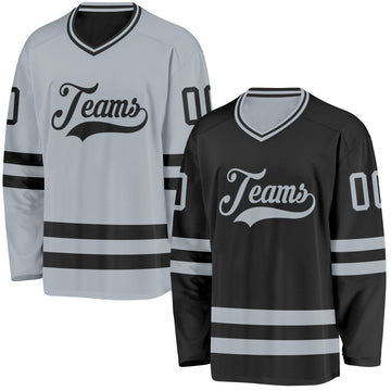Custom Black-Silver Reversible Double Side Hockey Jersey
