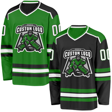 Custom Black White-Grass Green Reversible Double Side Hockey Jersey