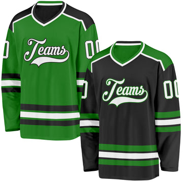 Custom Black White-Grass Green Reversible Double Side Hockey Jersey