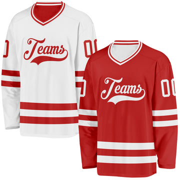 Custom Red-White Reversible Double Side Hockey Jersey