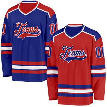 Custom Red Royal-White Reversible Double Side Hockey Jersey