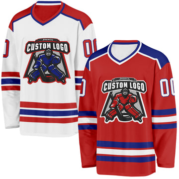 Custom Red White-Royal Reversible Double Side Hockey Jersey