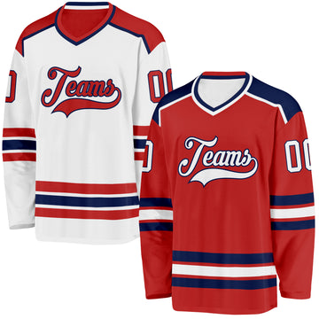 Custom Red White-Navy Reversible Double Side Hockey Jersey