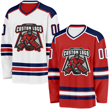 Custom Red White-Navy Reversible Double Side Hockey Jersey
