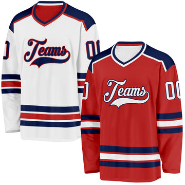 Custom Red White-Navy Reversible Double Side Hockey Jersey