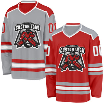 Custom Red White-Gray Reversible Double Side Hockey Jersey
