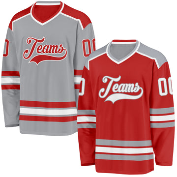 Custom Red White-Gray Reversible Double Side Hockey Jersey