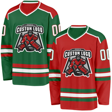 Custom Red White-Kelly Green Reversible Double Side Hockey Jersey