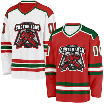 Custom Red White-Green Reversible Double Side Hockey Jersey