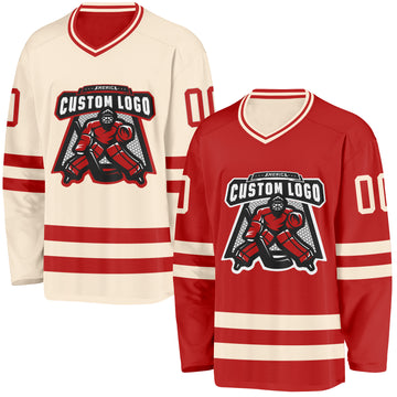 Custom Red-Cream Reversible Double Side Hockey Jersey