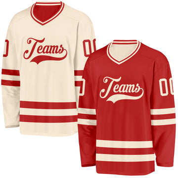 Custom Red-Cream Reversible Double Side Hockey Jersey