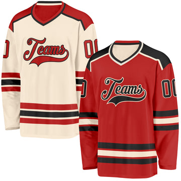 Custom Red Black-Cream Reversible Double Side Hockey Jersey
